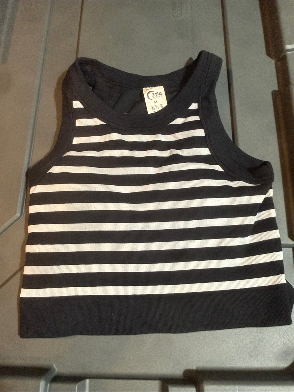 ZYIA Black and White Striped Sports Bra